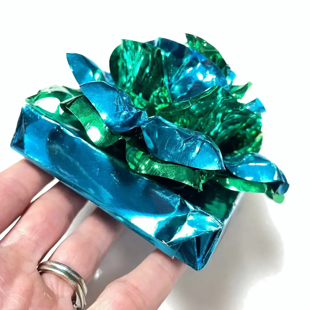Vintage Metallic Foil Gift Bow Alexandra de Markoff EMPTY Teal Small Powder Size